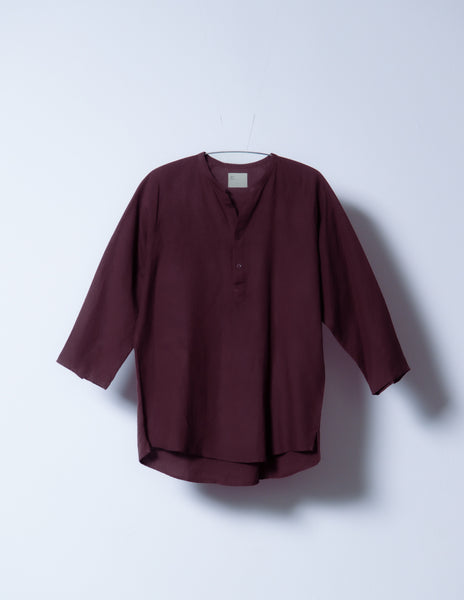 sw1 linen raglan henley [maroon red] – hira