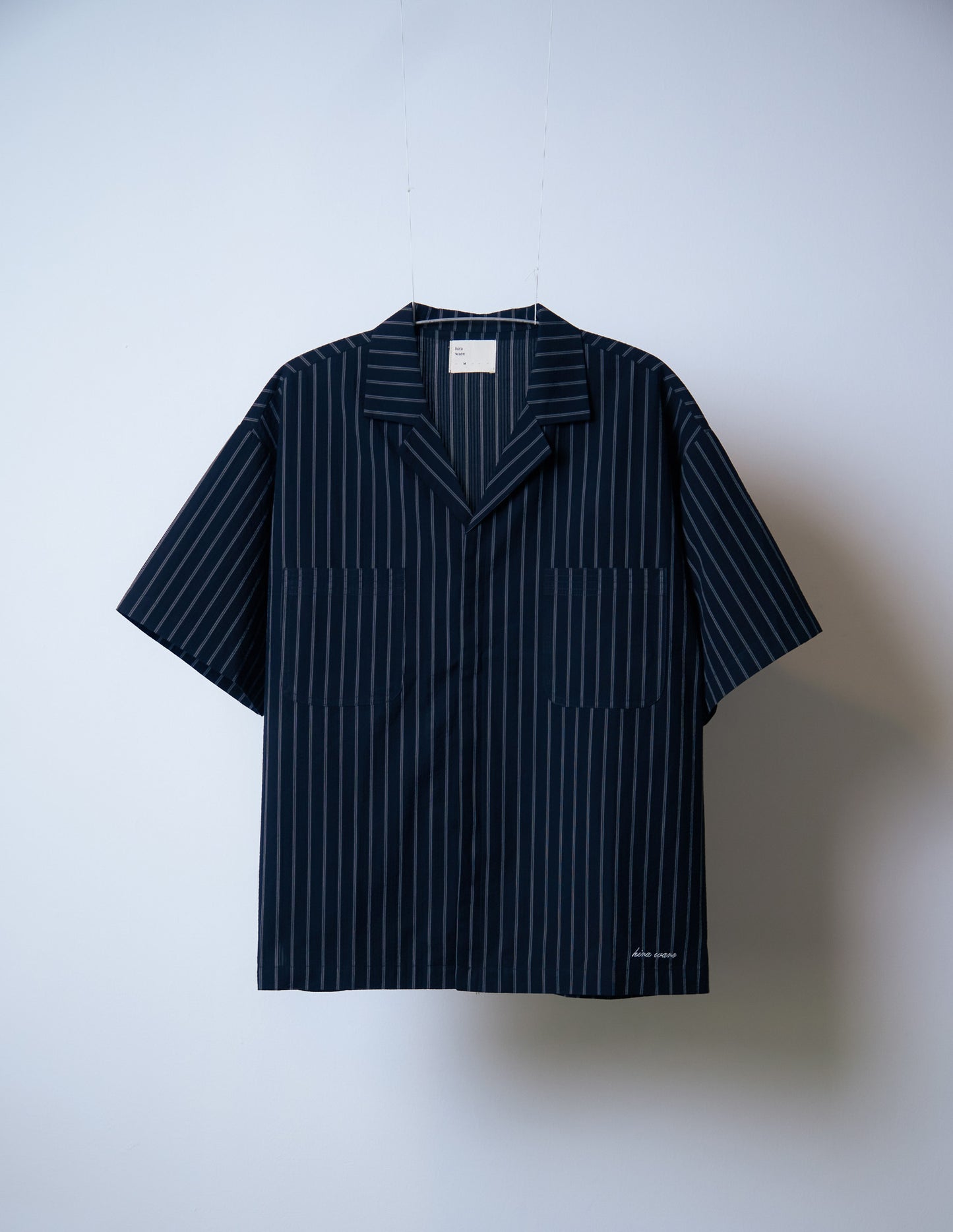 Embroidered short-sleeve bowling shirt [seersucker black]