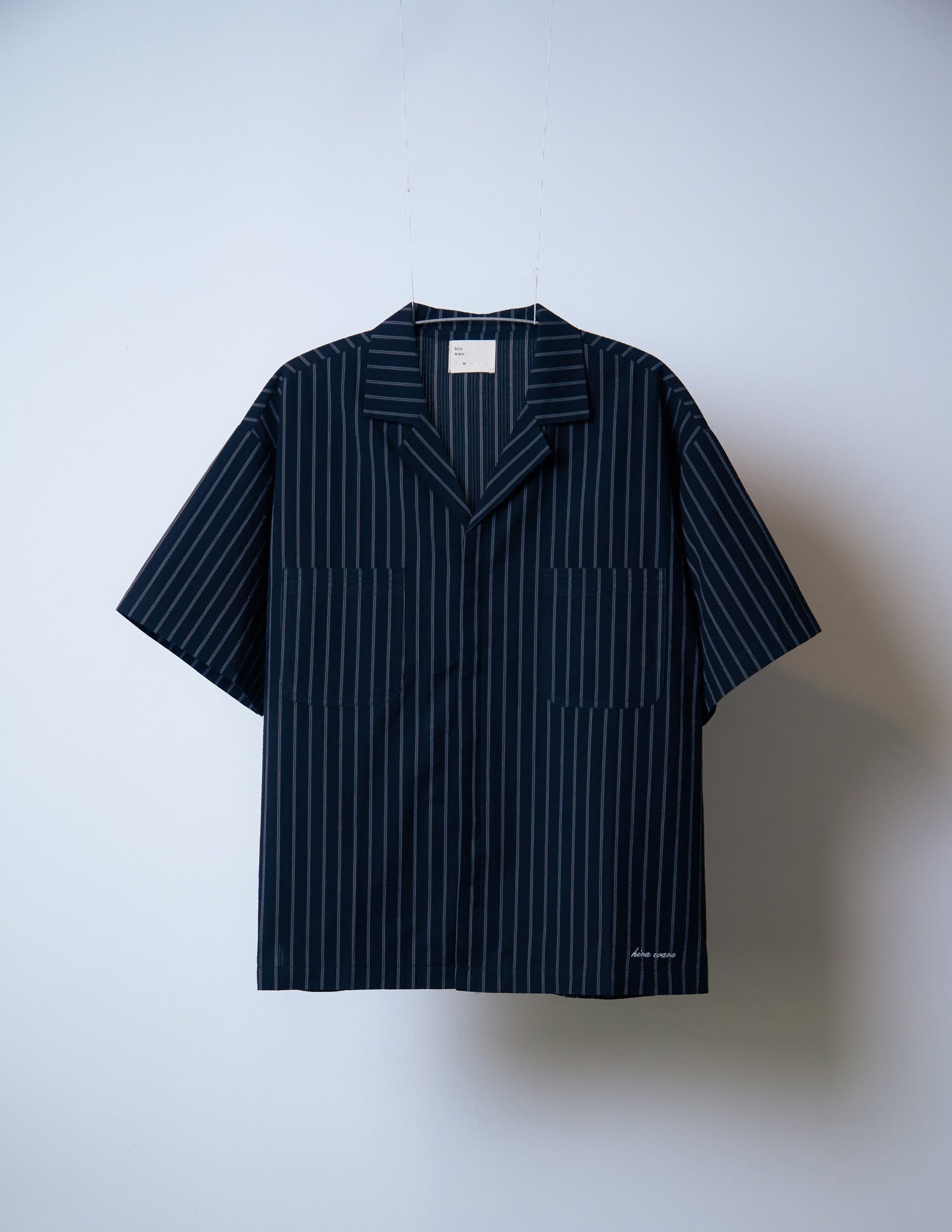 embroidered short-sleeve bowling shirt [seersucker black]