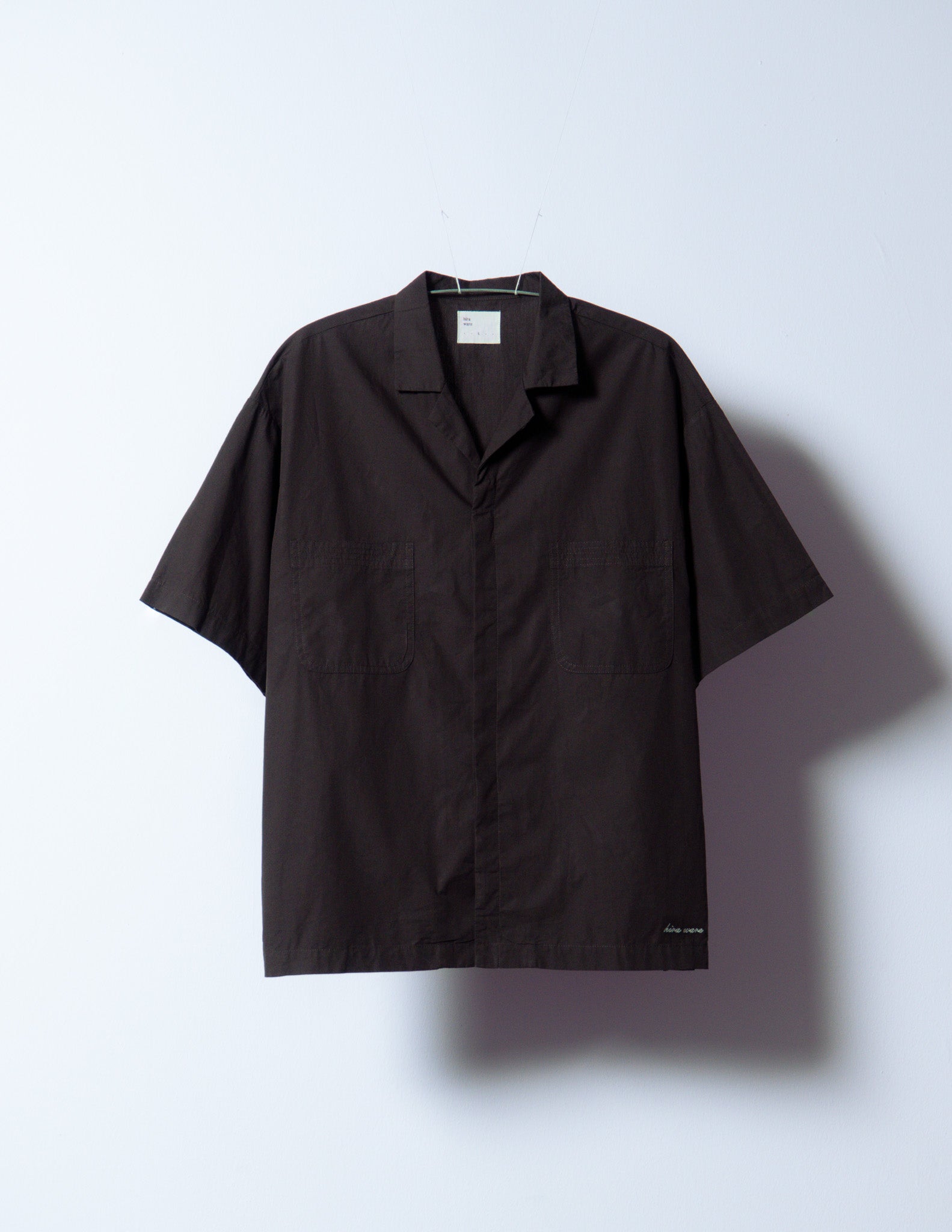 embroidered short-sleeve bowling shirt [sable brown poplin] – hira