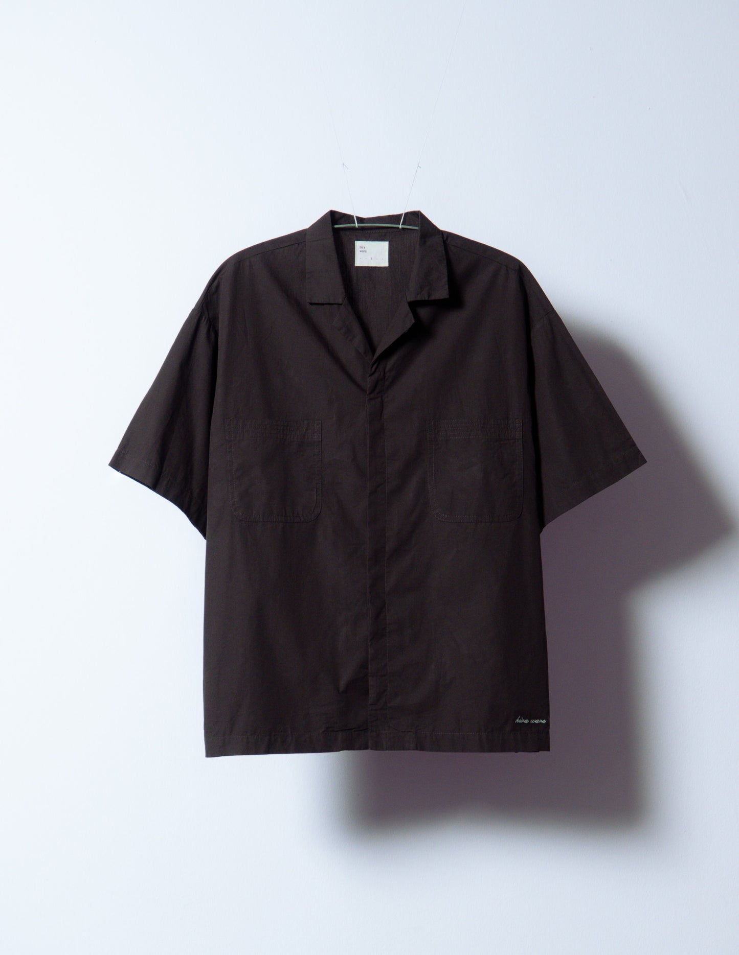 embroidered short-sleeve bowling shirt [sable brown poplin]
