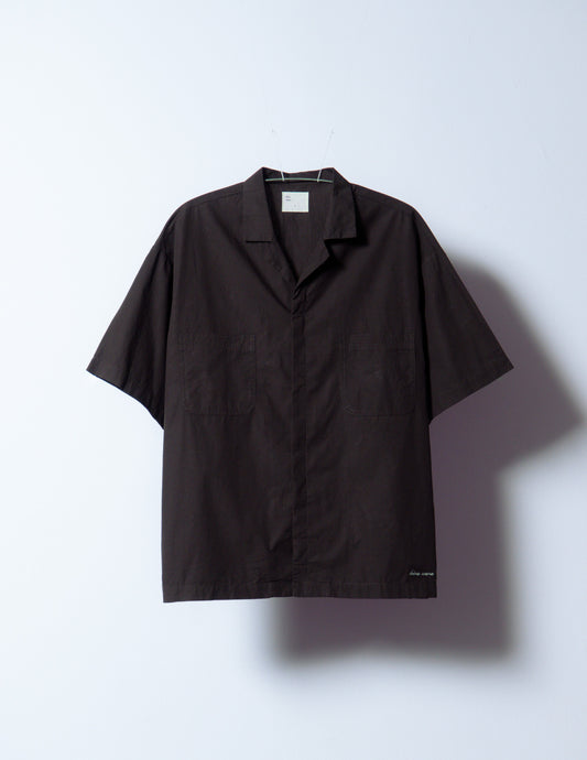 embroidered short-sleeve bowling shirt [sable brown poplin]