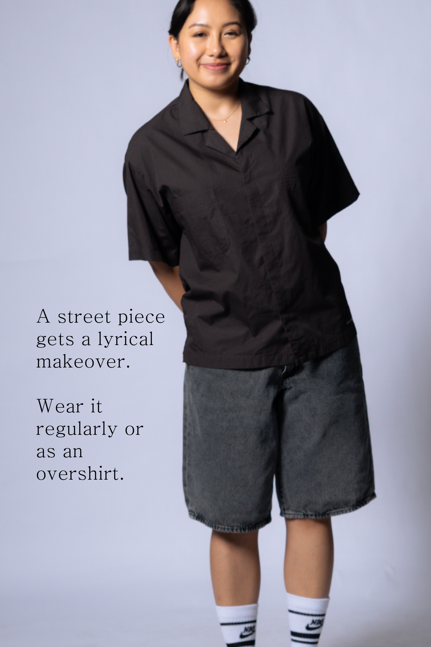 embroidered short-sleeve bowling shirt [sable brown poplin].