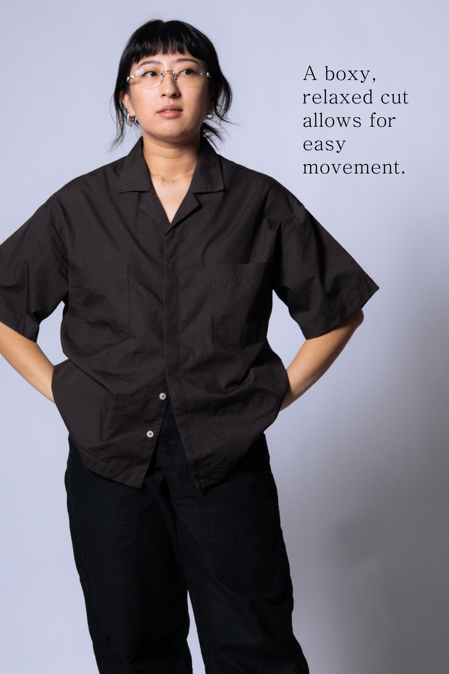 embroidered short-sleeve bowling shirt [sable brown poplin].