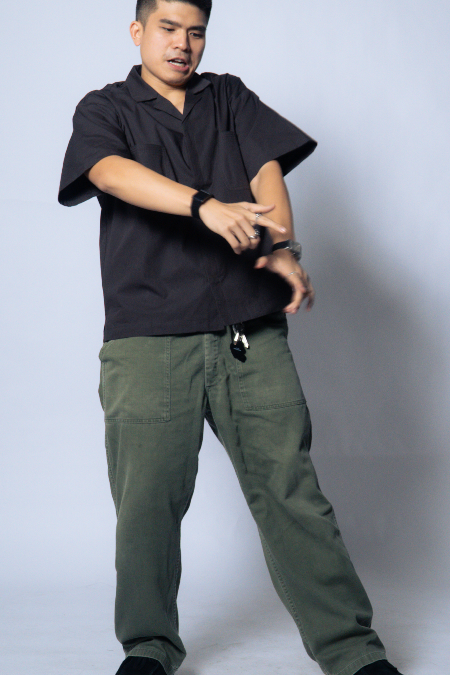embroidered short-sleeve bowling shirt [sable brown poplin]