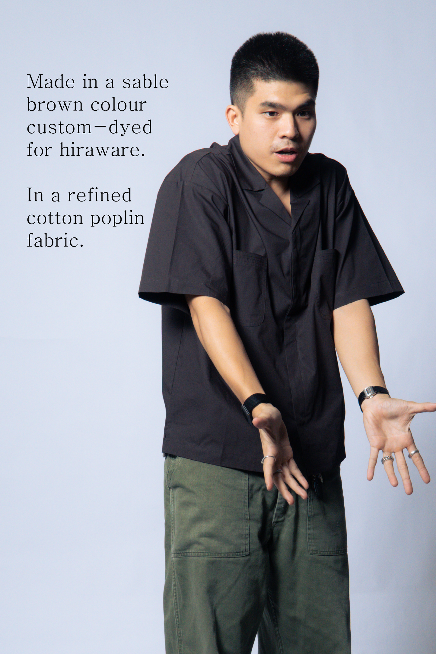 embroidered short-sleeve bowling shirt [sable brown poplin]
