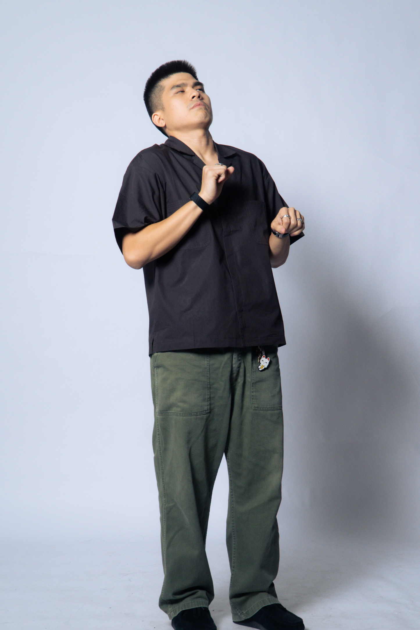 embroidered short-sleeve bowling shirt [sable brown poplin]
