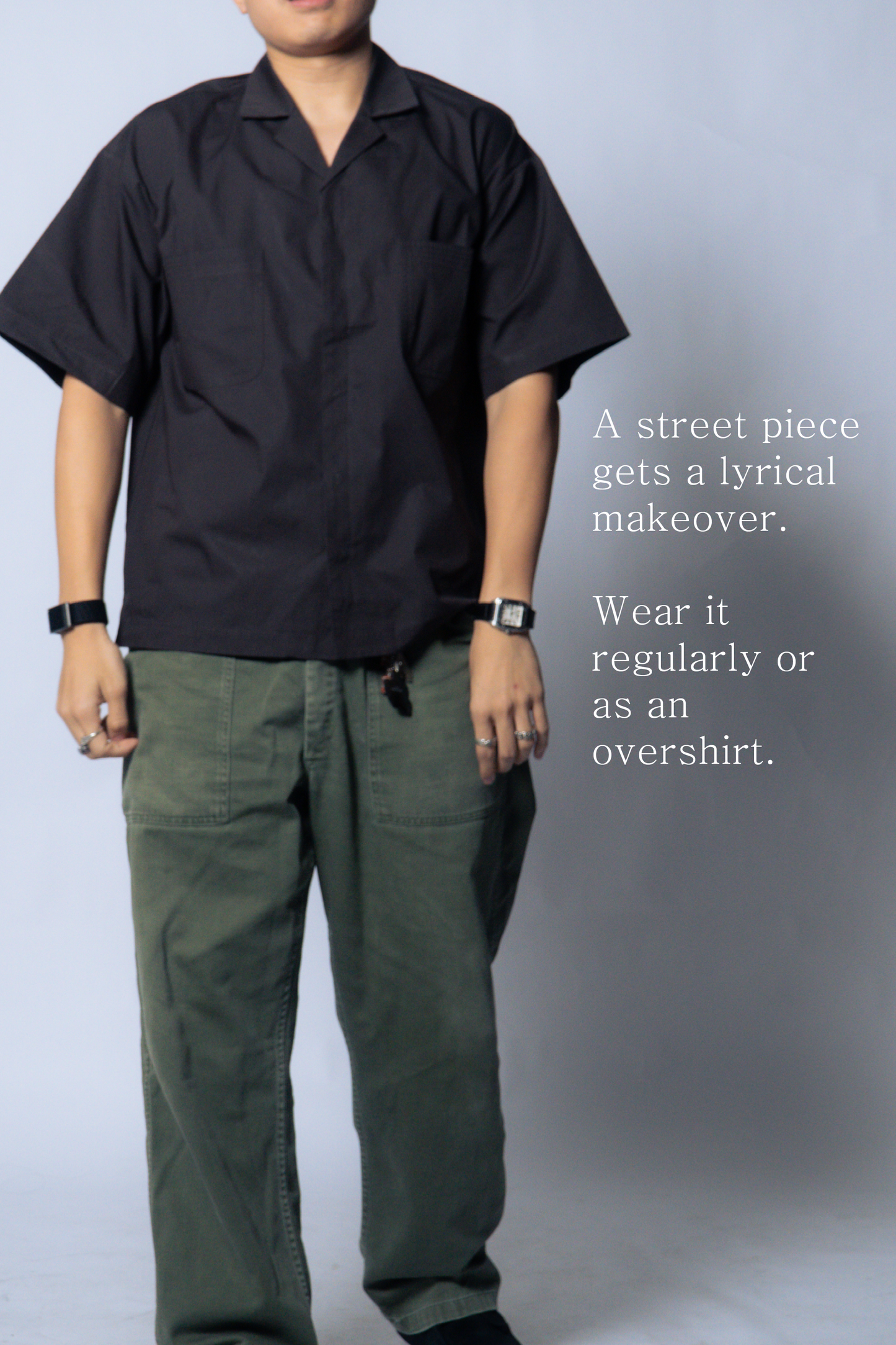 embroidered short-sleeve bowling shirt [sable brown poplin]