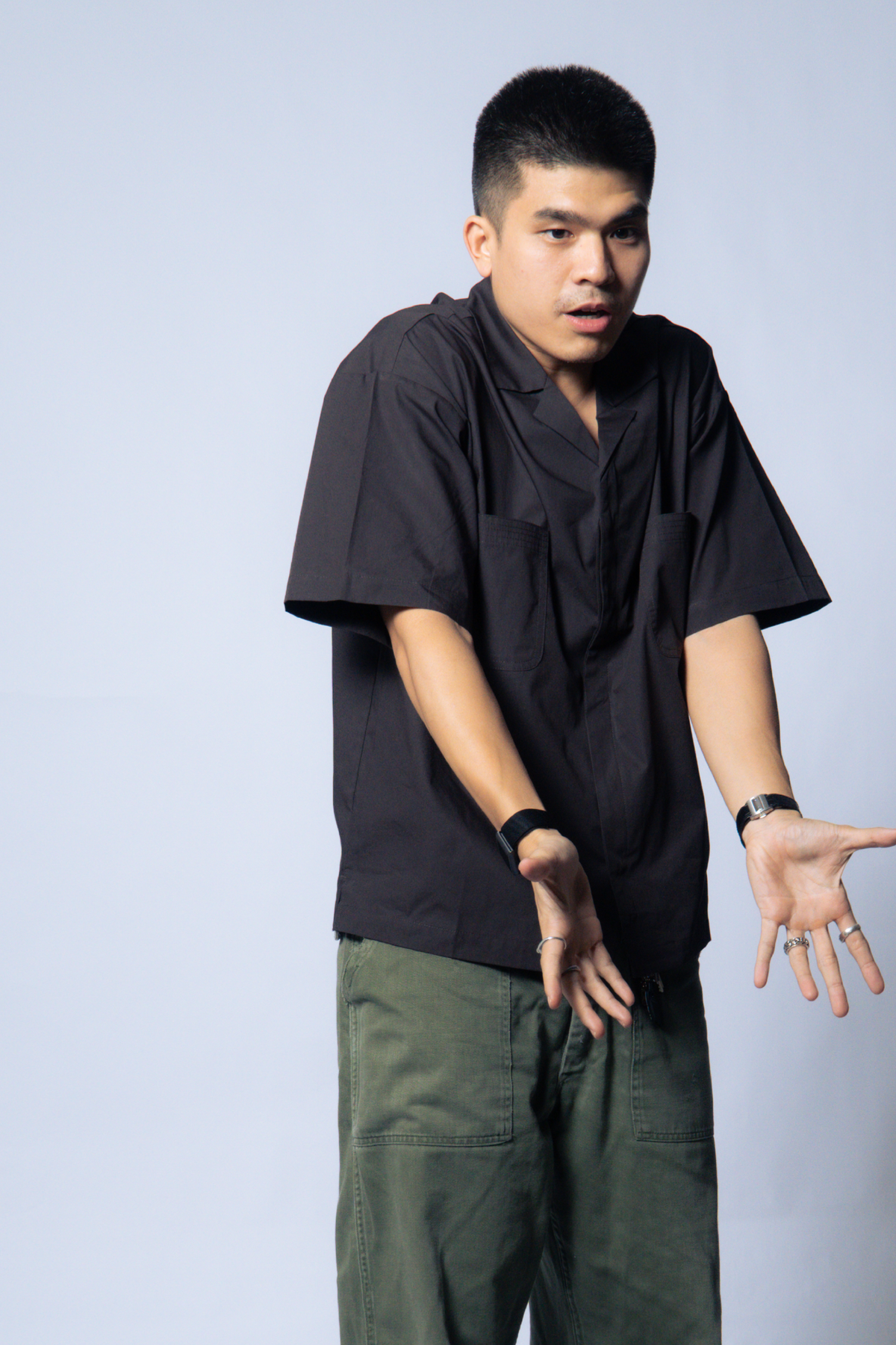 embroidered short-sleeve bowling shirt [sable brown poplin]