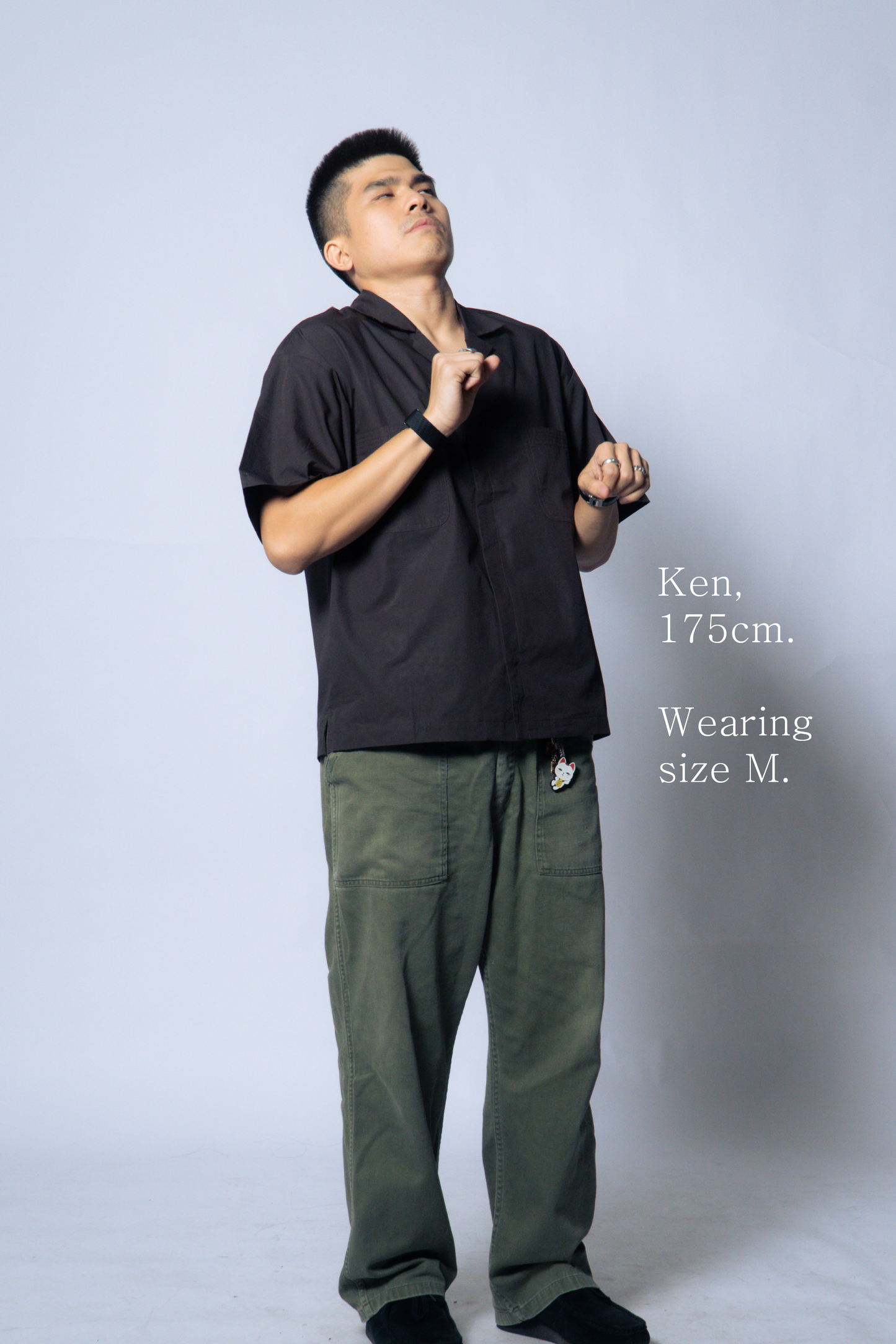 embroidered short-sleeve bowling shirt [sable brown poplin]