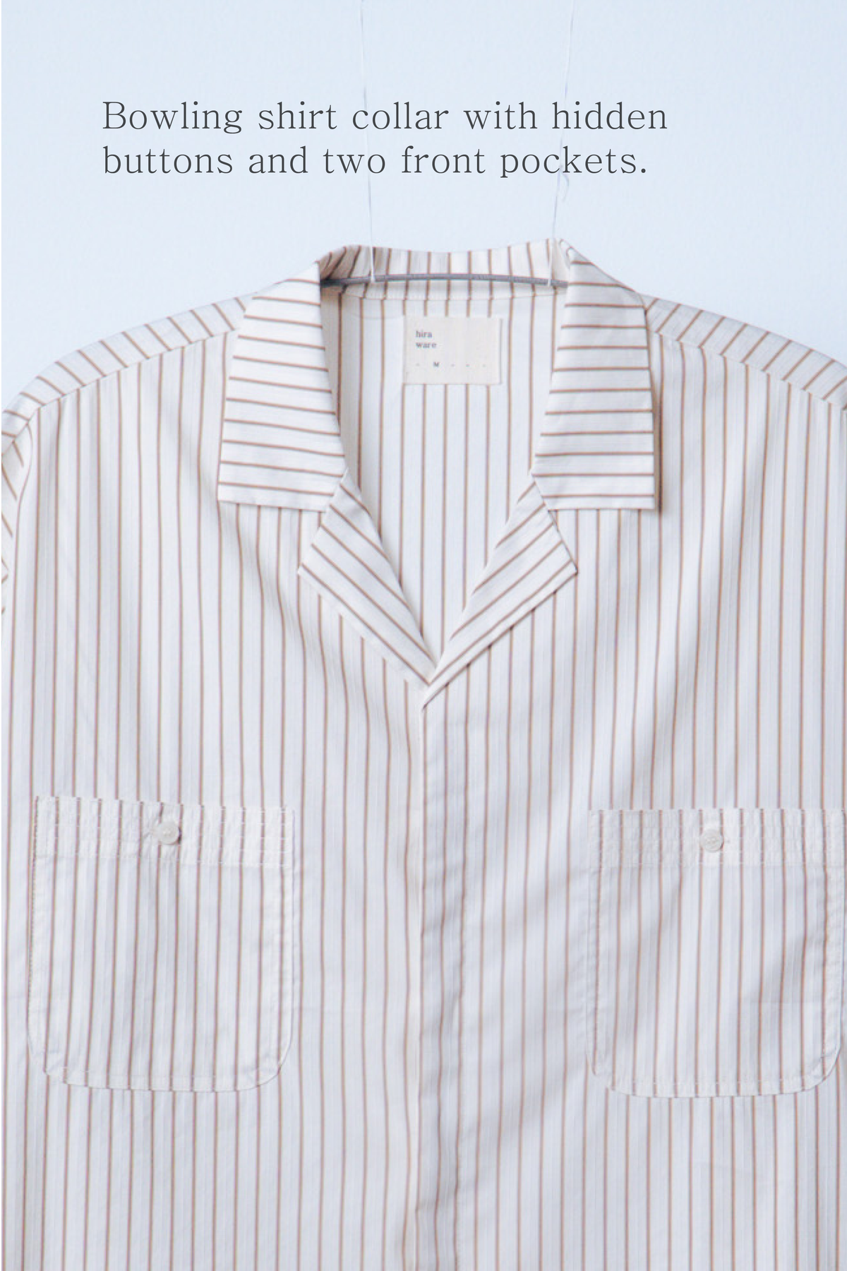 embroidered short-sleeve bowling shirt [pinstripe beige]