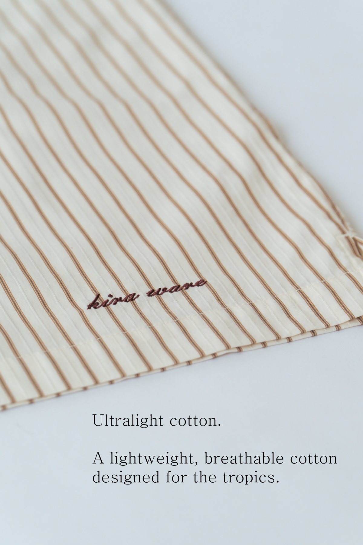 embroidered short-sleeve bowling shirt [pinstripe beige]