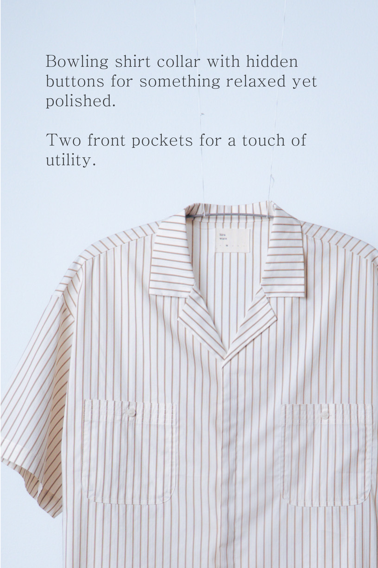 embroidered short-sleeve bowling shirt [pinstripe beige]