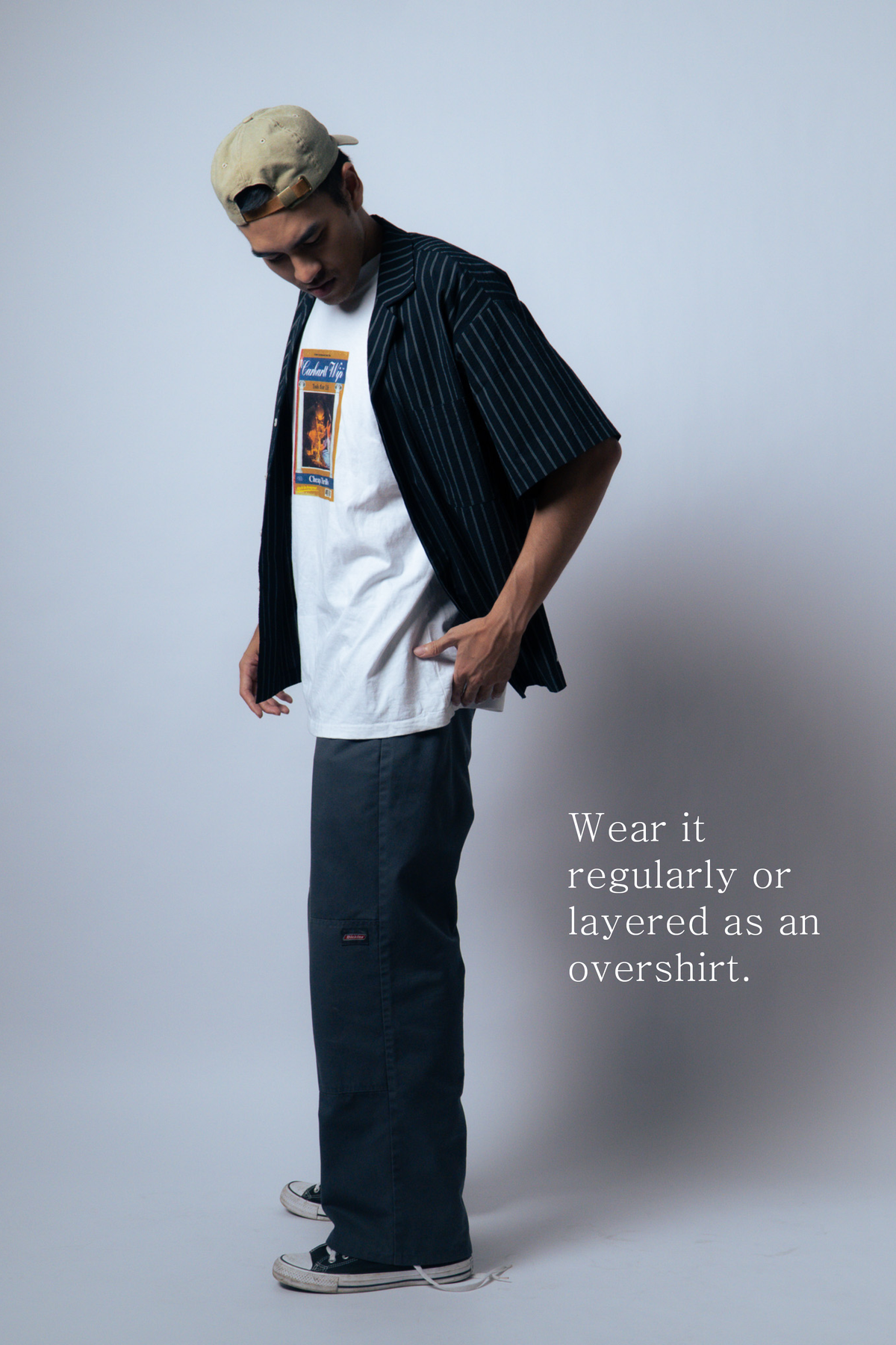 embroidered short-sleeve bowling shirt [seersucker black]