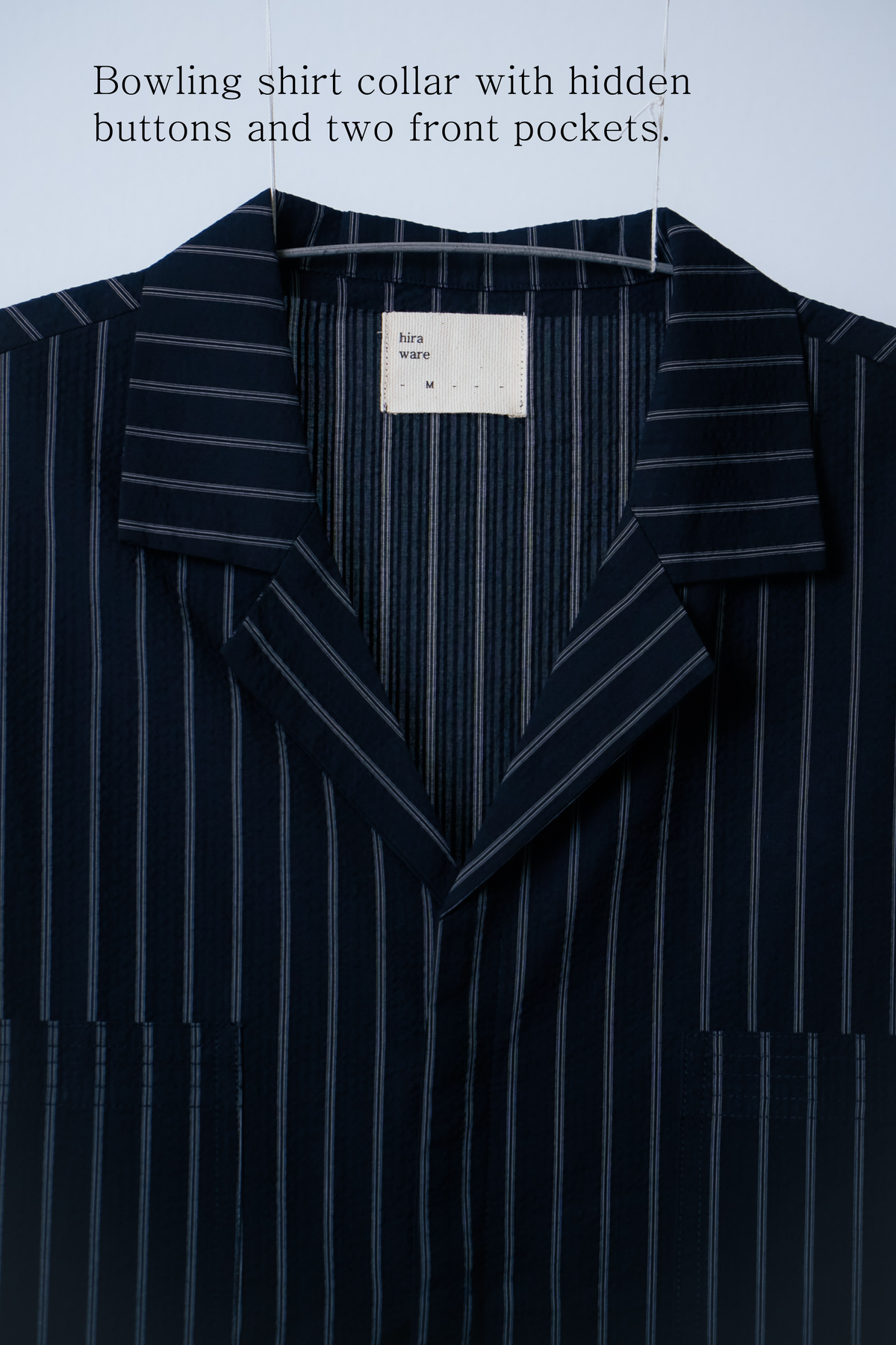 embroidered short-sleeve bowling shirt [seersucker black]