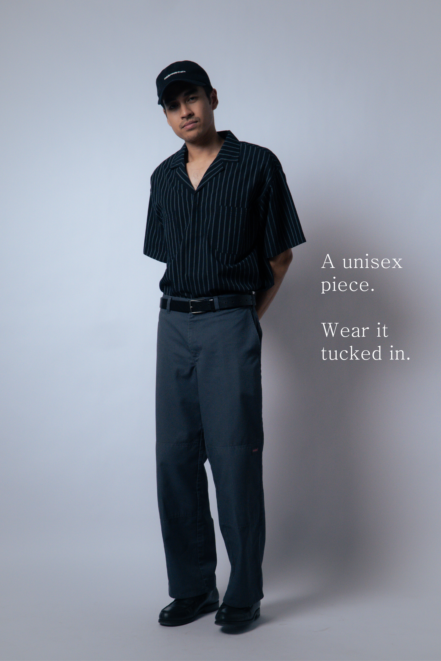 embroidered short-sleeve bowling shirt [seersucker black]