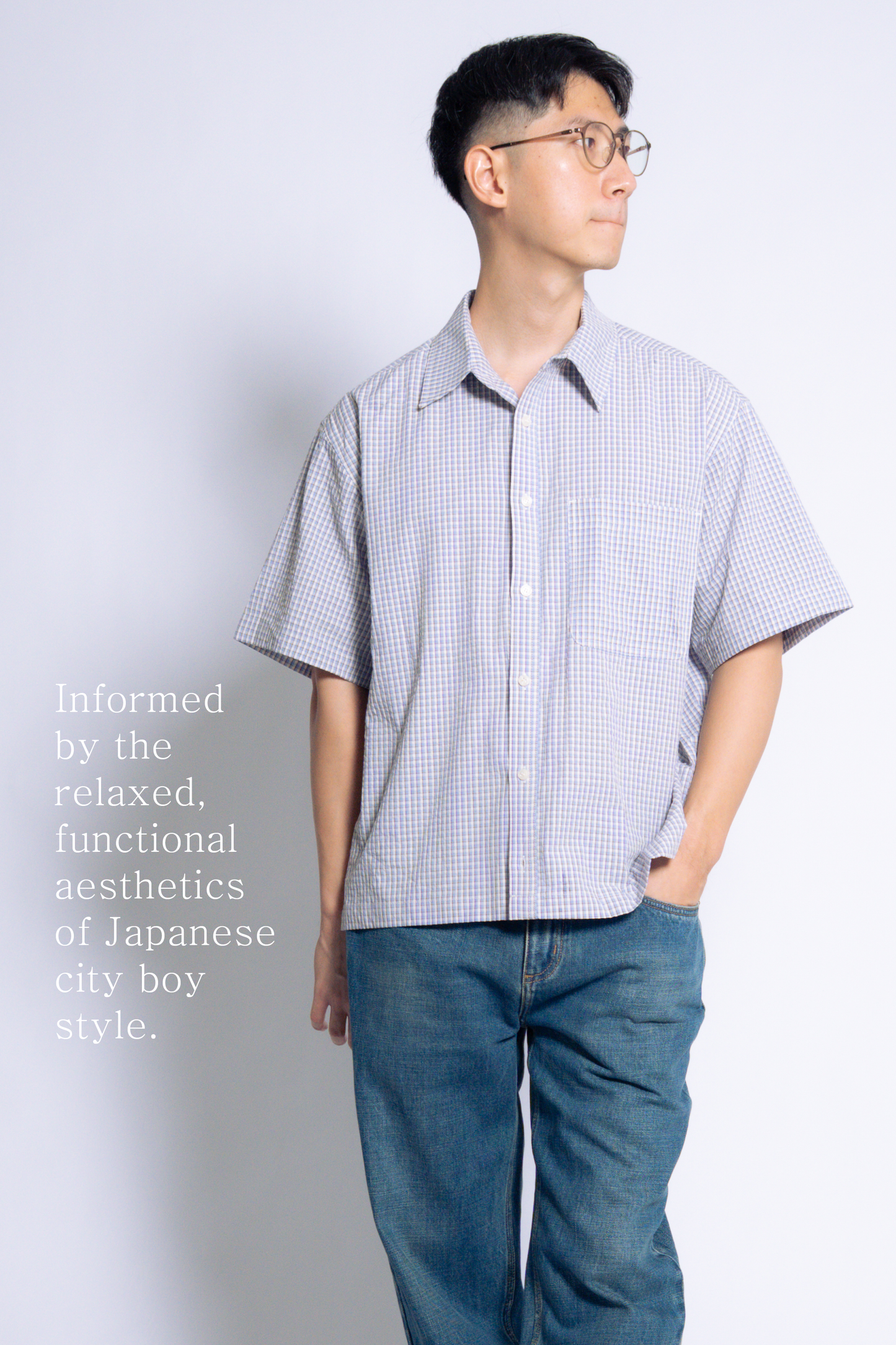 checked short-sleeve shirt [seersucker lilac]