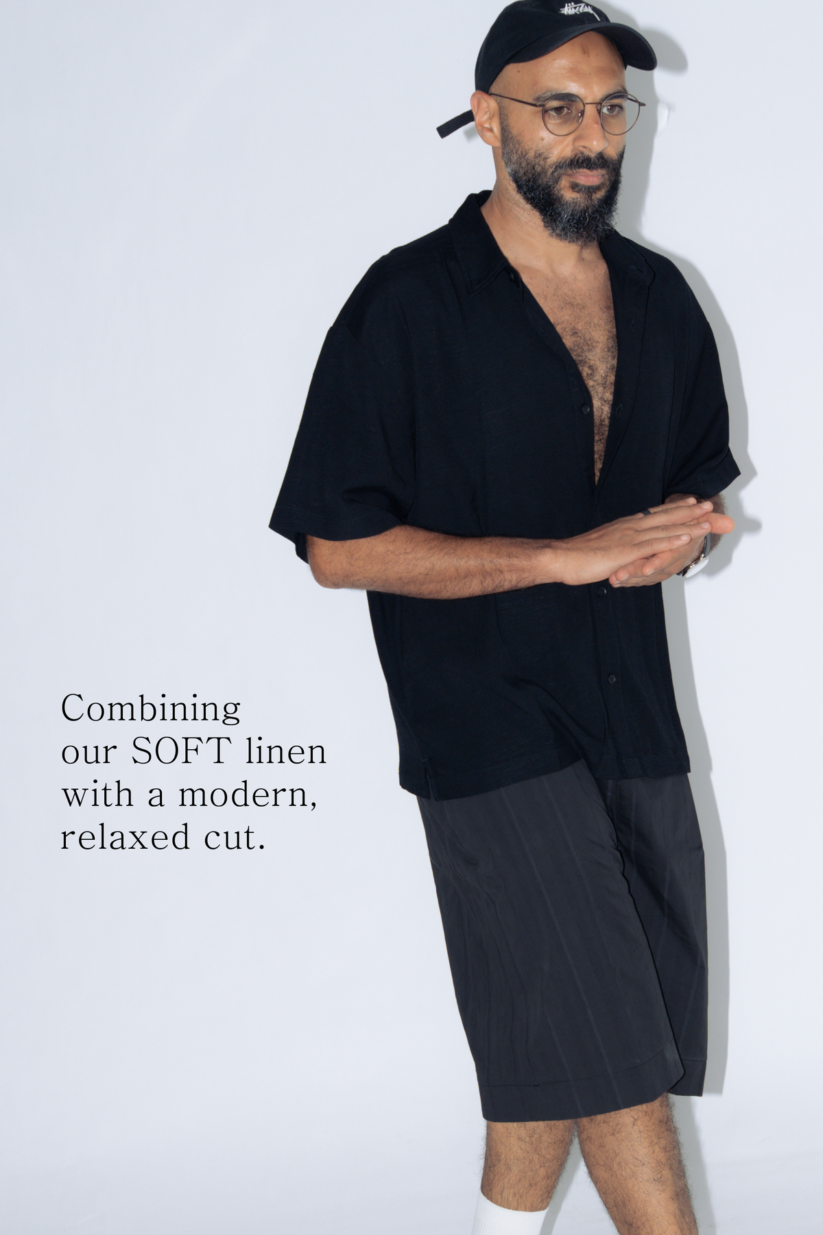 ctw1 linen short-sleeve shirt [black]