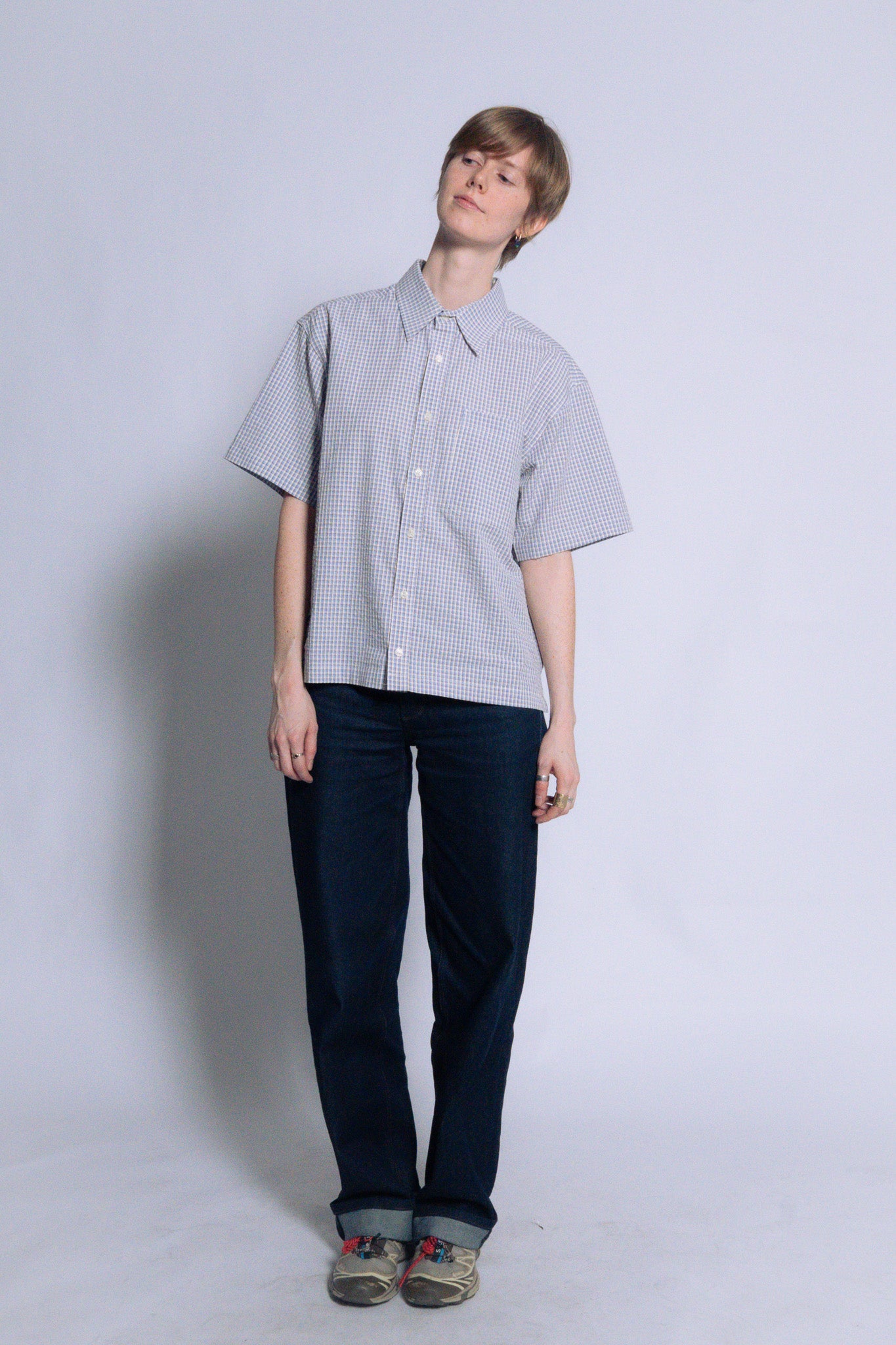 checked short-sleeve shirt [seersucker lilac]