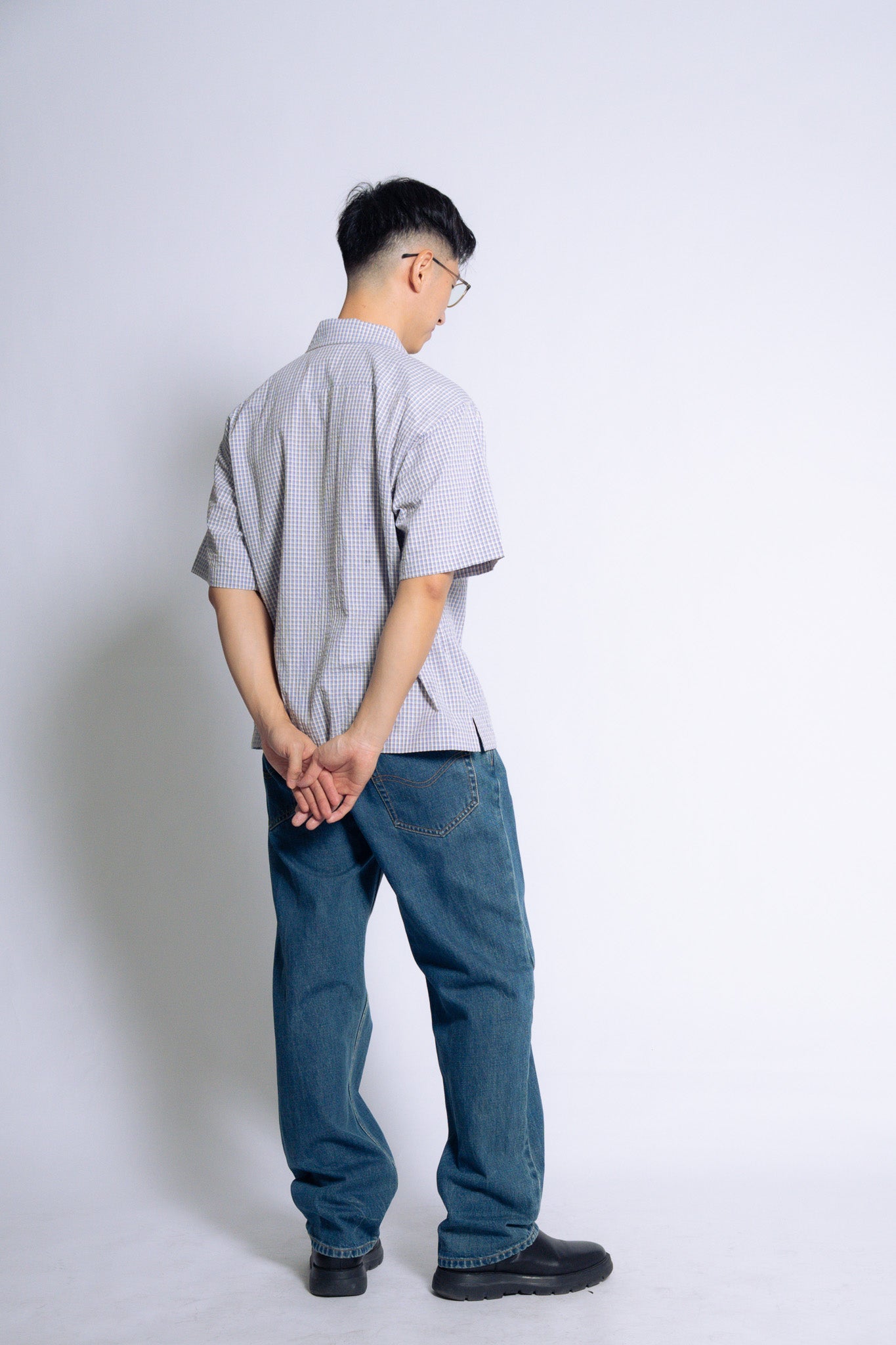 checked short-sleeve shirt [seersucker lilac]