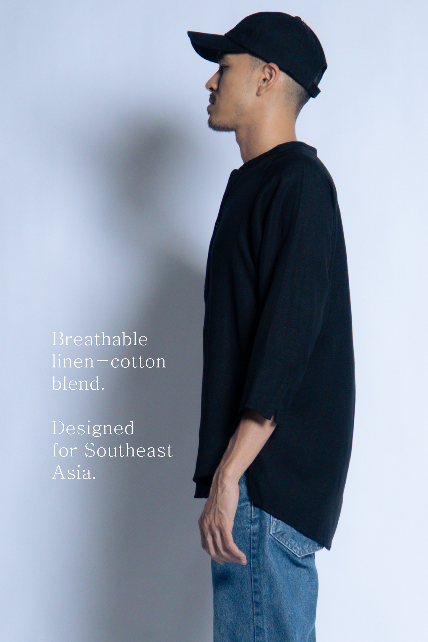 sw1 linen raglan henley [ink black]