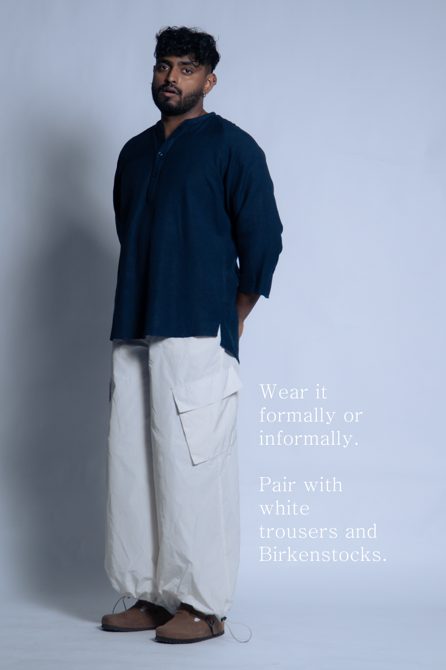 sw1 linen raglan henley [navy blue]