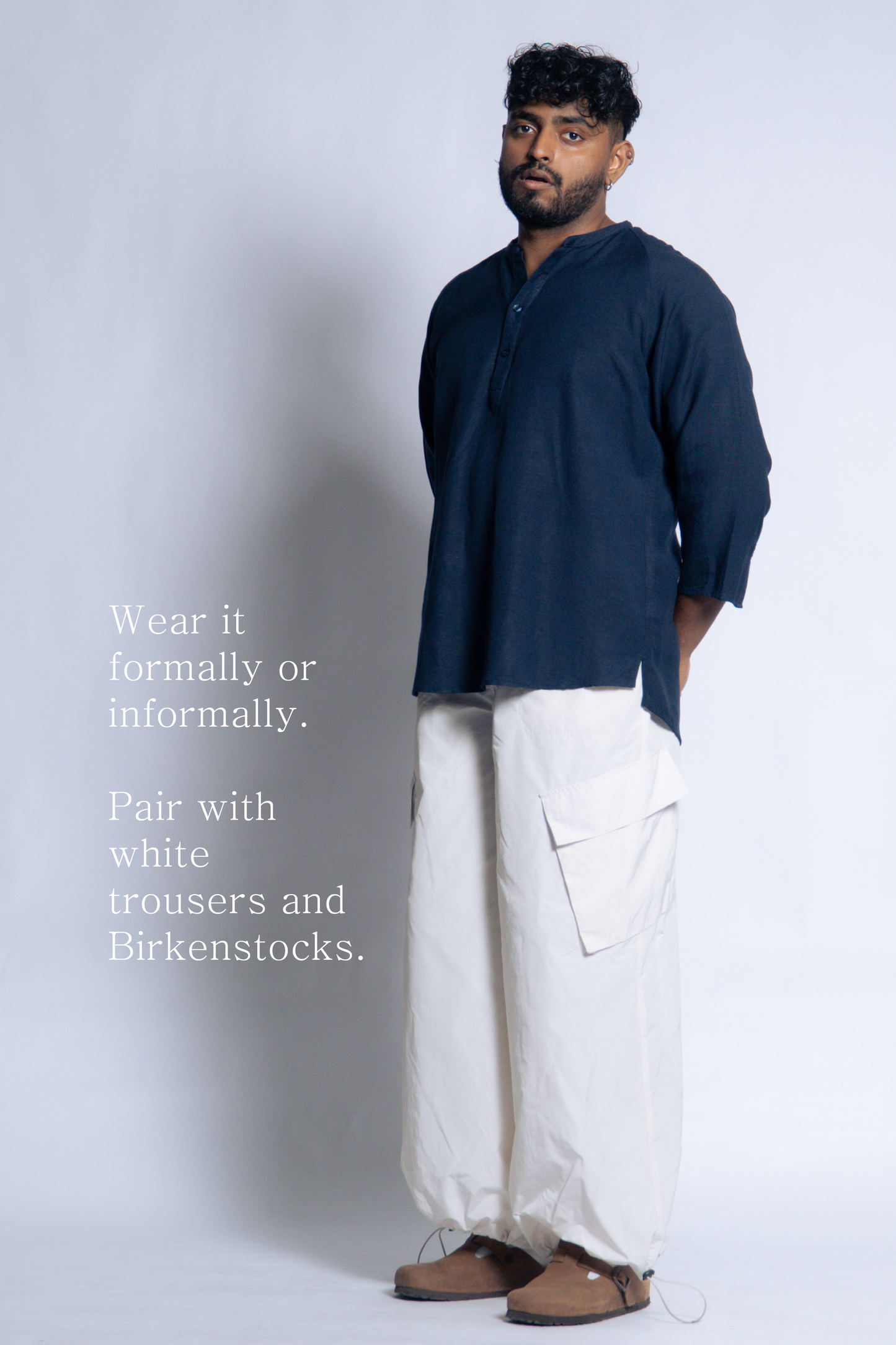 sw1 linen raglan henley [navy blue]