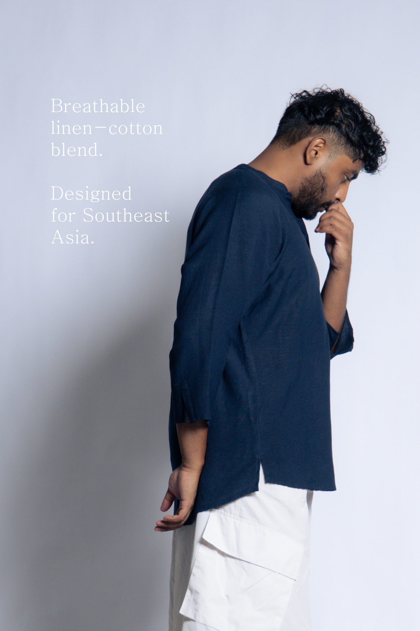 sw1 linen raglan henley [navy blue]