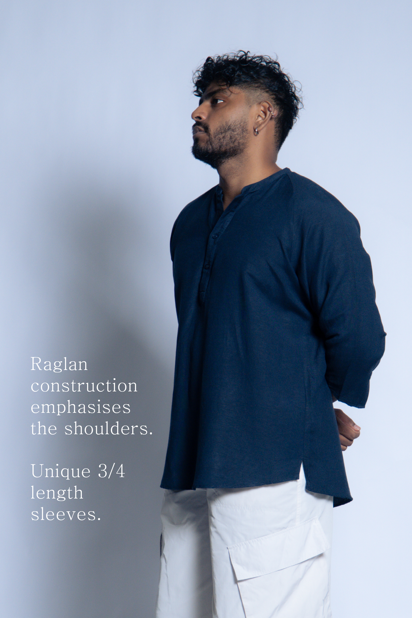 sw1 linen raglan henley [navy blue]