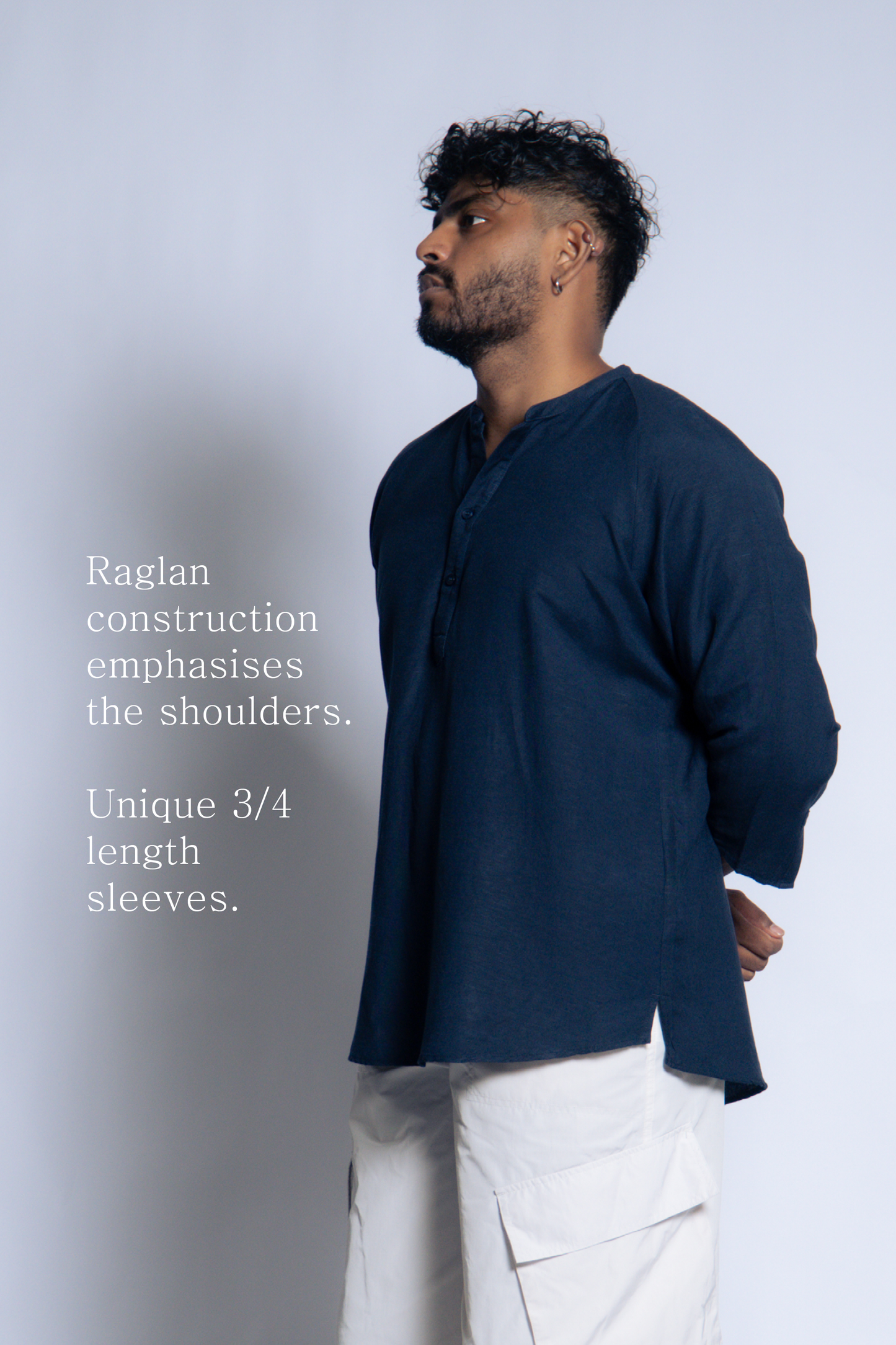 sw1 linen raglan henley [navy blue]