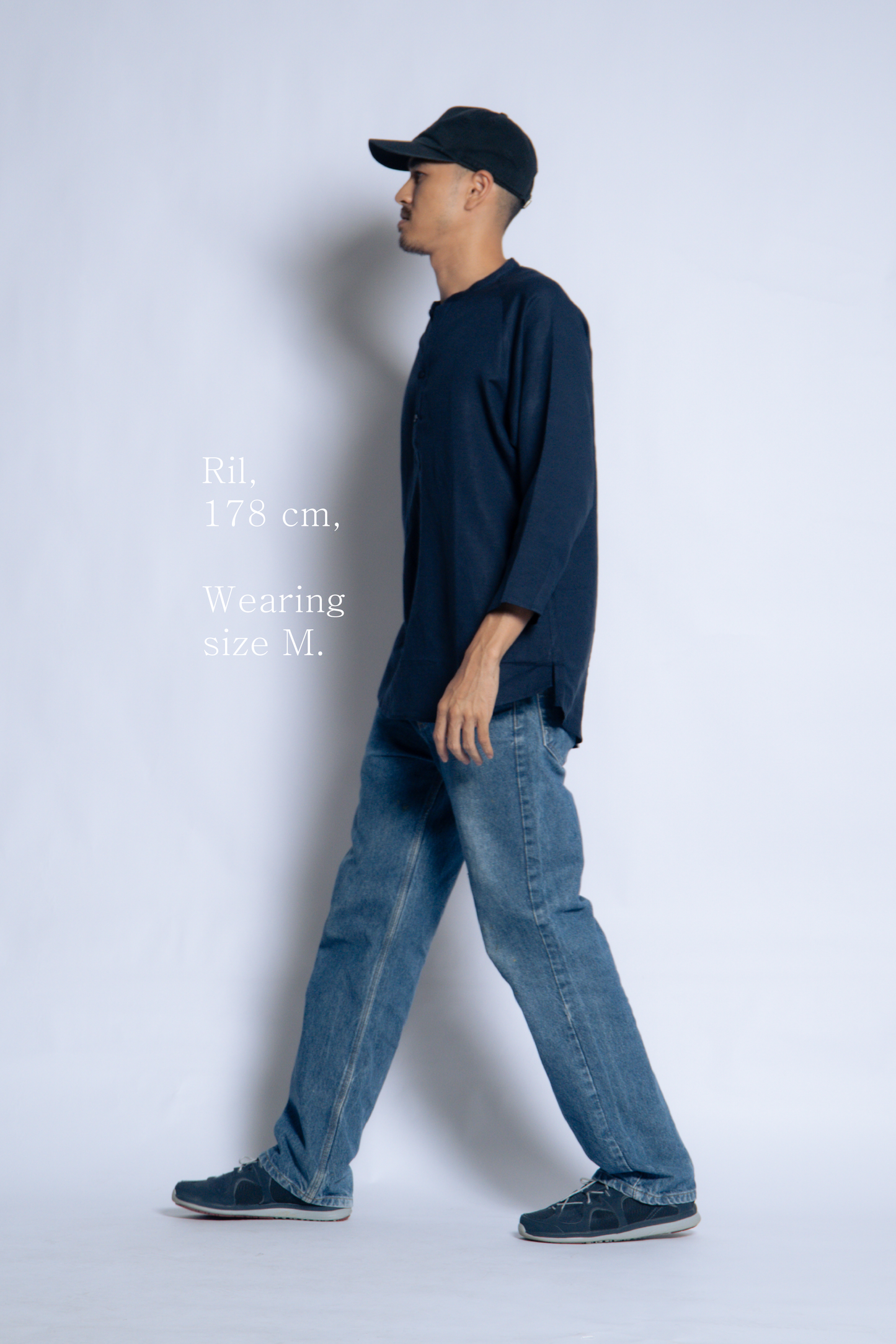 sw1 linen raglan henley [navy blue]