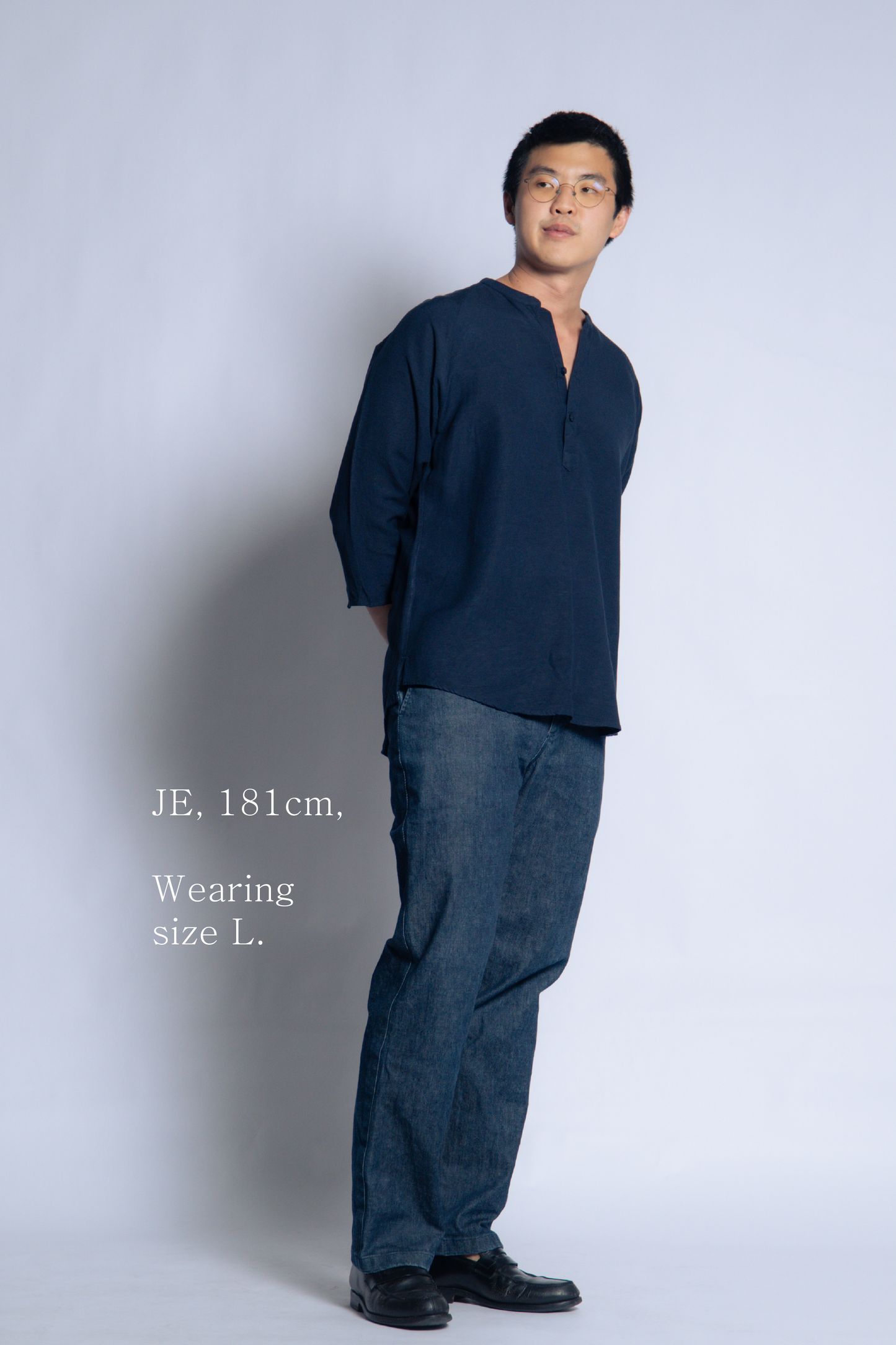 sw1 linen raglan henley [navy blue]