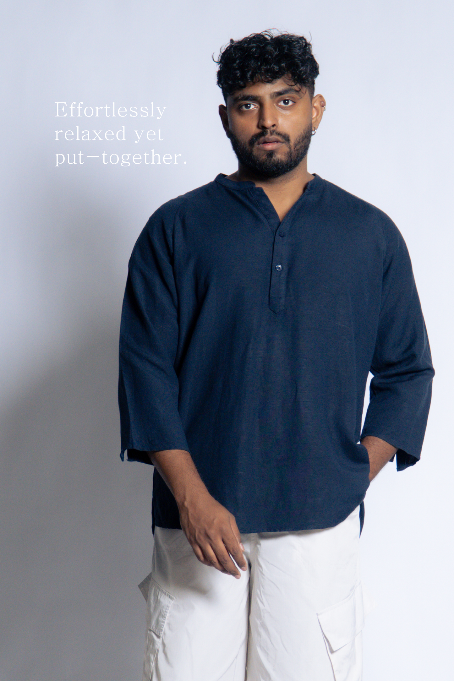 sw1 linen raglan henley [navy blue]