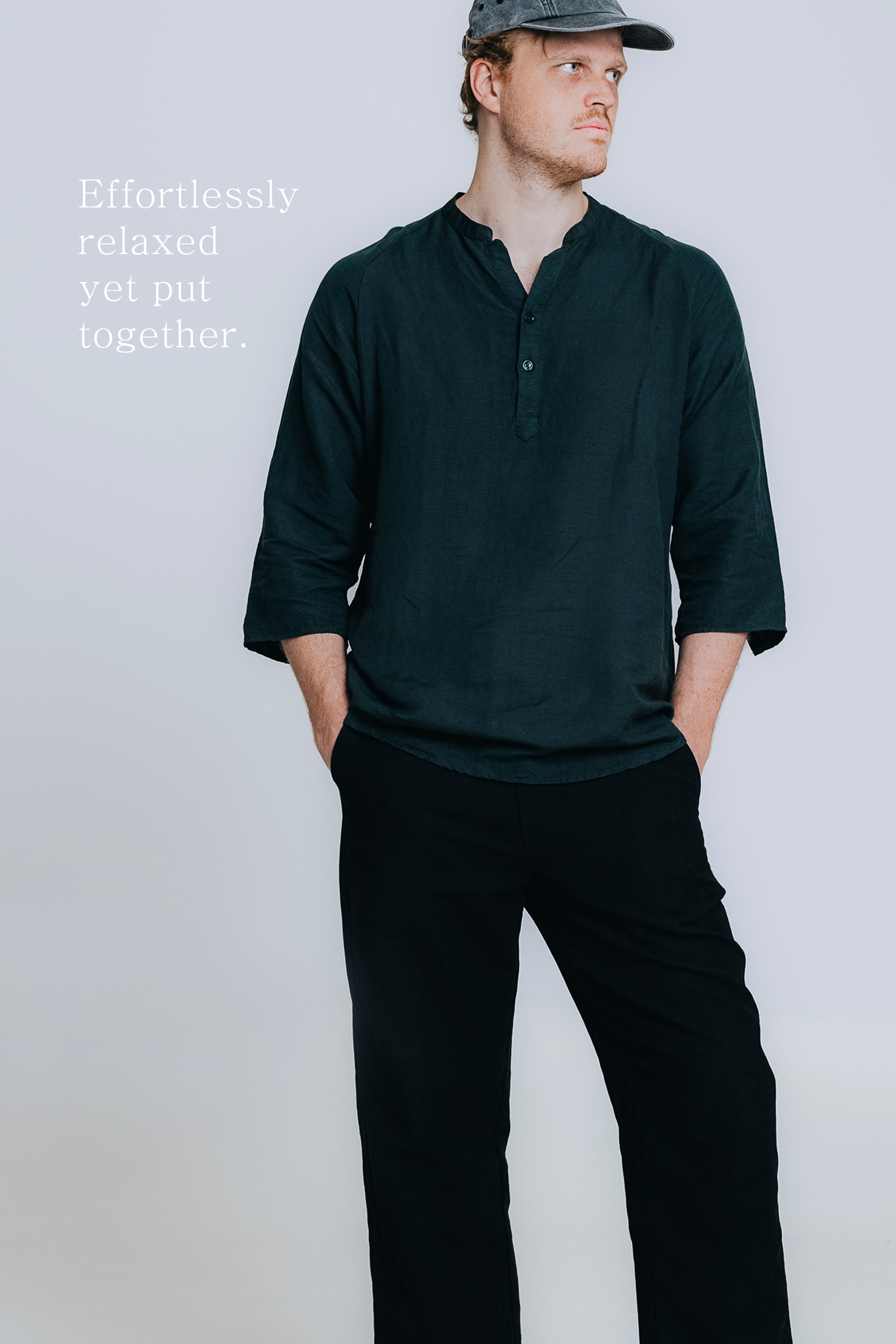 sw1 linen raglan henley [hunter green]