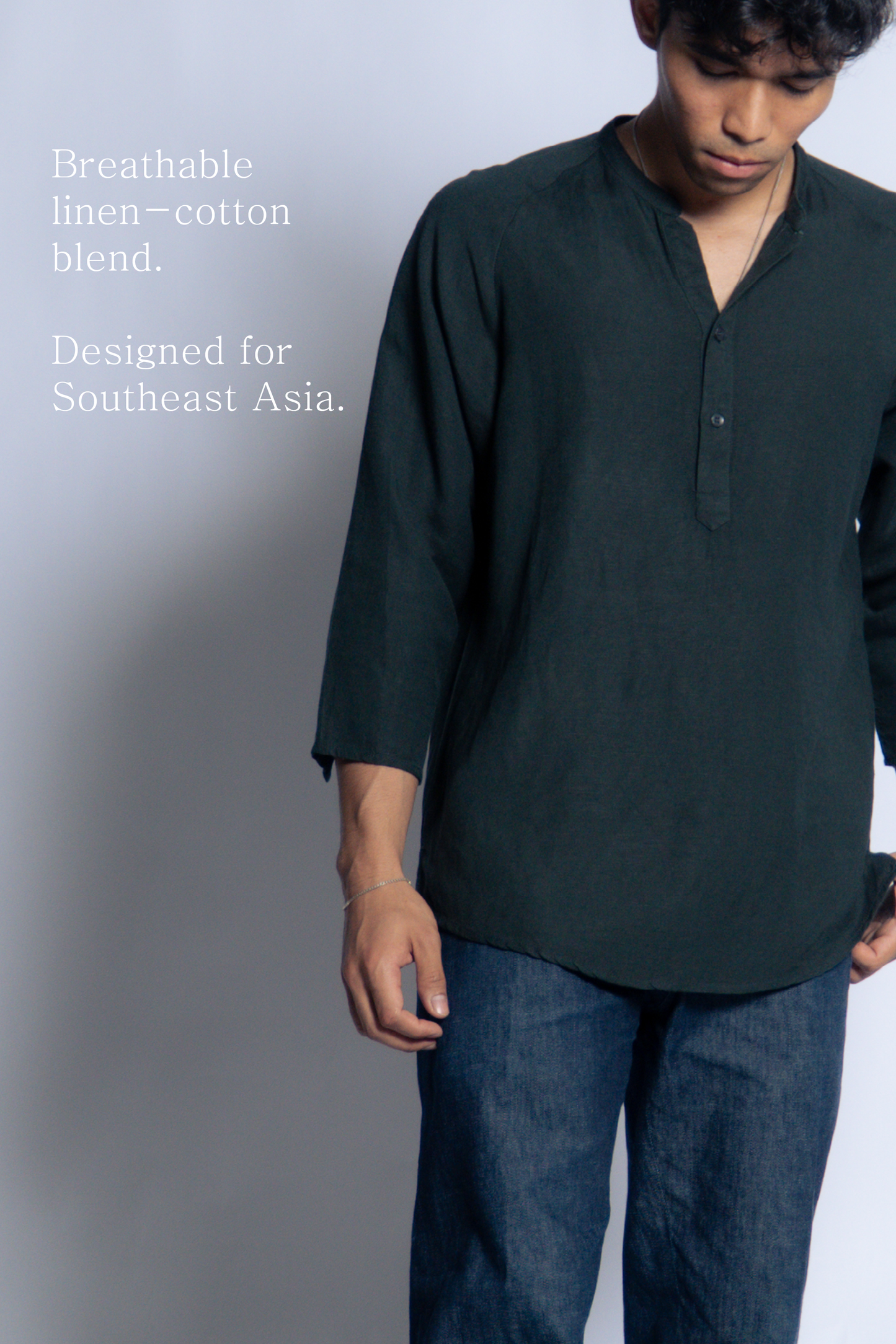 sw1 linen raglan henley [hunter green]