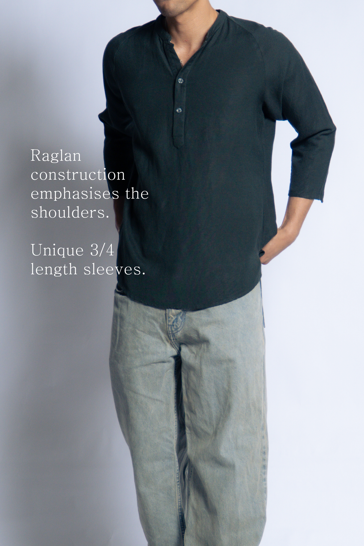 sw1 linen raglan henley [hunter green]