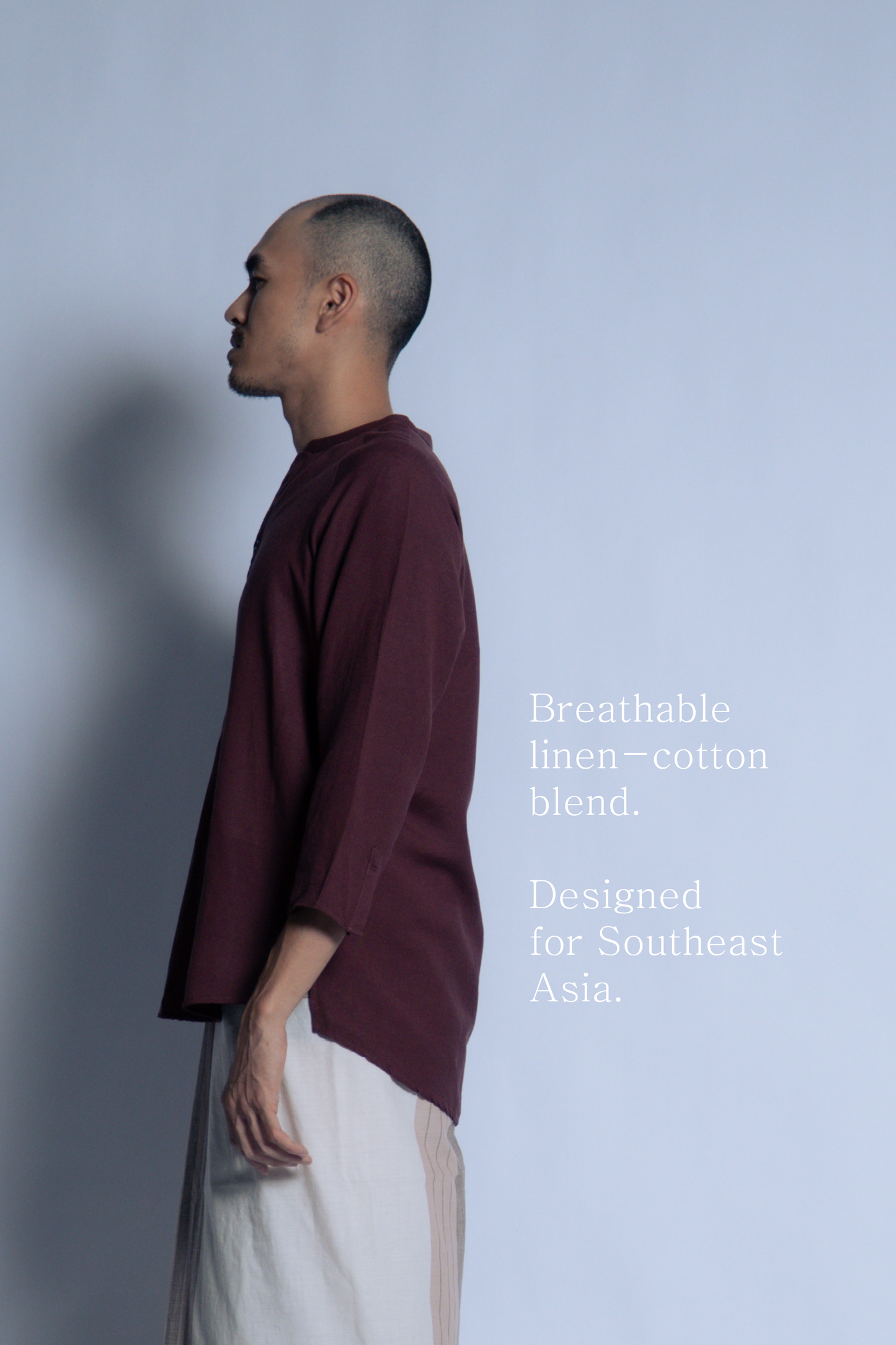 sw1 linen raglan henley [maroon red]