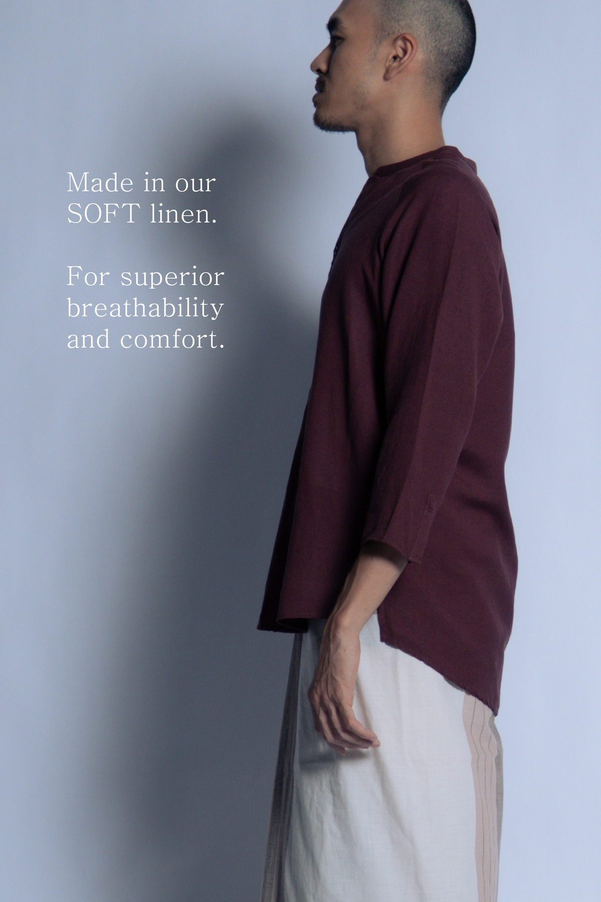 sw1 linen raglan henley [maroon red]