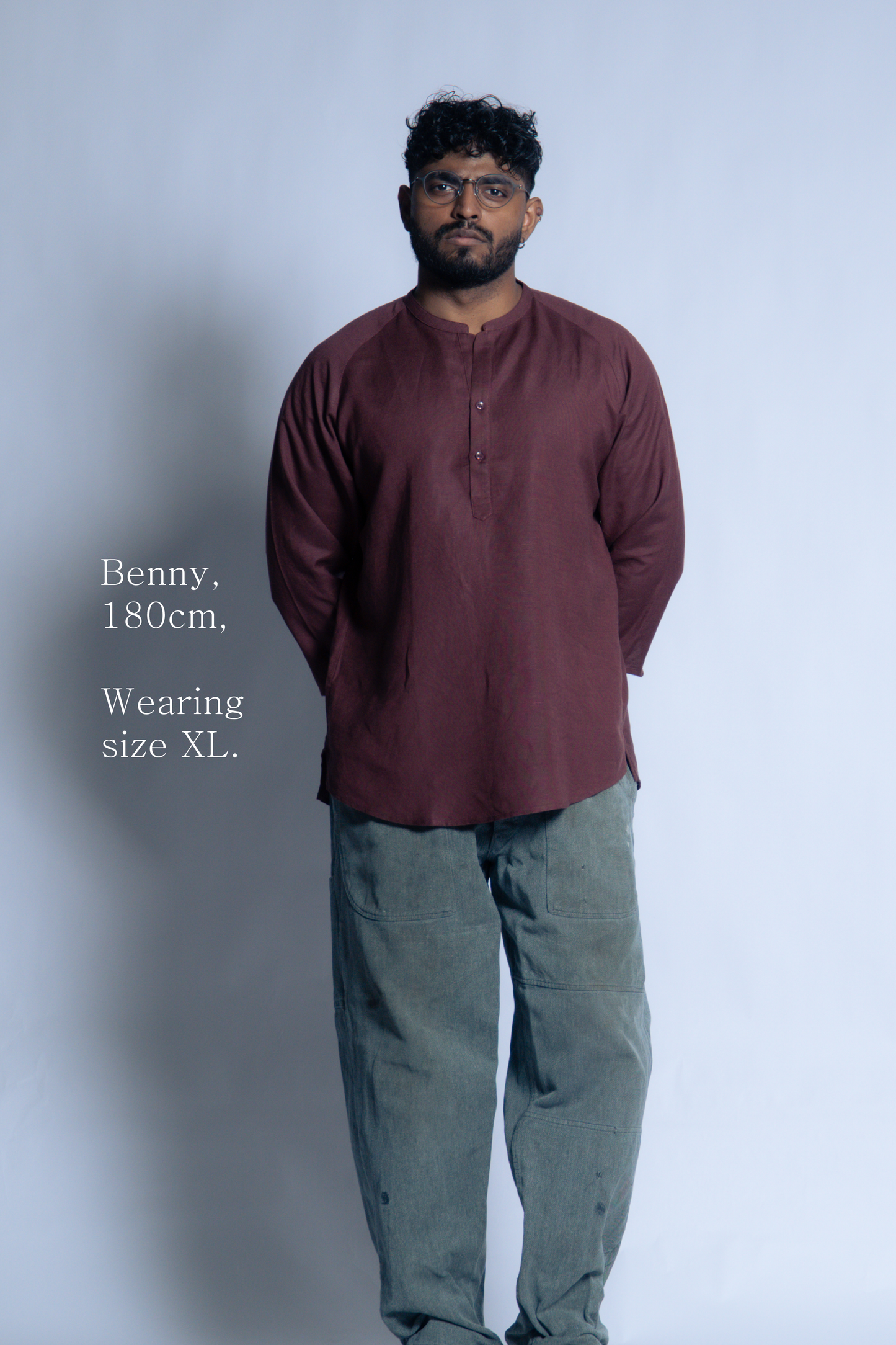 sw1 linen raglan henley [maroon red]