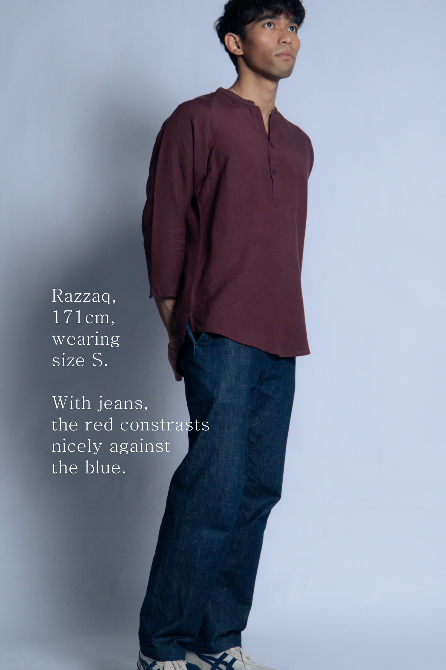 sw1 linen raglan henley [maroon red]